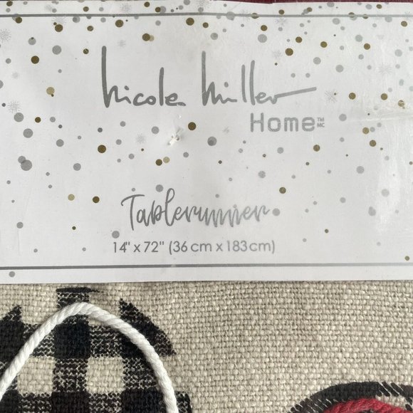 NEW Nicole Miller Black White Gingham Hearts Embroidery Table Runner 14”x72” - Picture 2 of 5